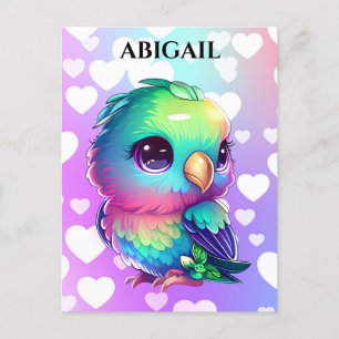 Rainbow Bird & Hearts Pop Art Postcard