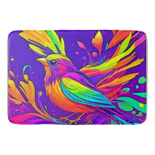 Rainbow Bird in Cartoon Land Bath Mat