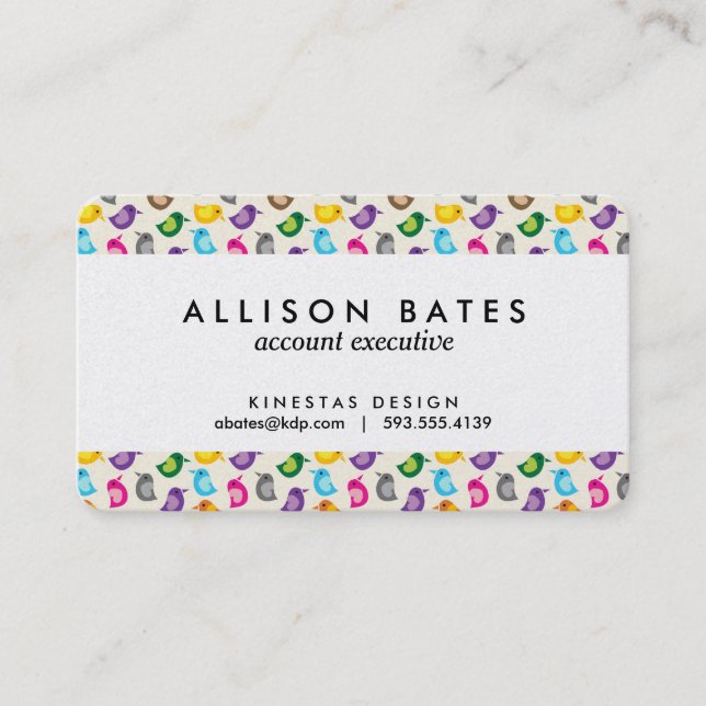 Rainbow Bird Print Girly Colourful Birdie Pattern Business Card (Front)