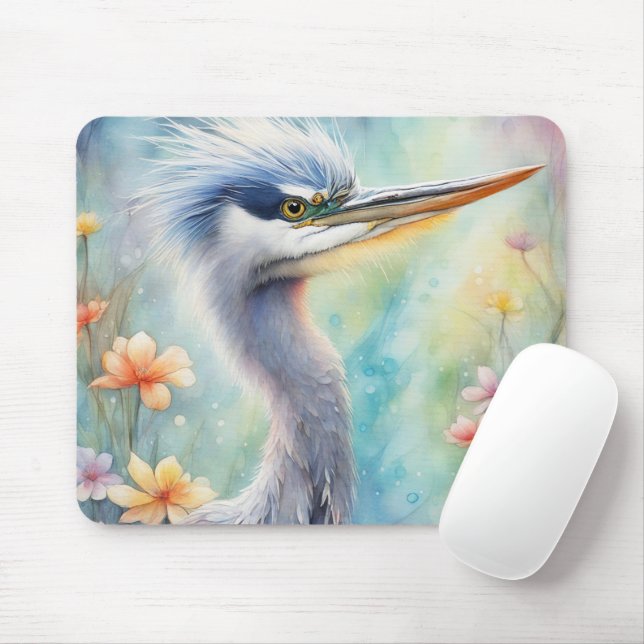 Rainbow Birds Blue Heron 1 Mouse Pad (With Mouse)
