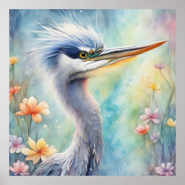 Rainbow Birds Blue Heron 1 Poster (Front)