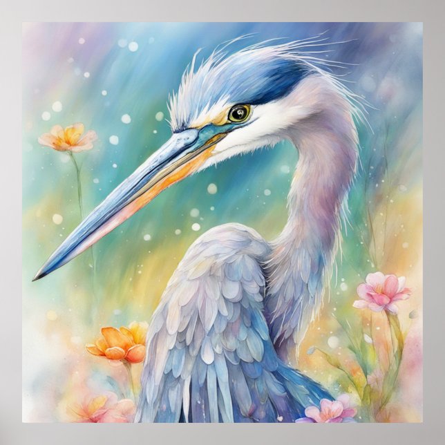 Rainbow Birds Blue Heron 2 Poster (Front)