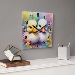 Rainbow Birds Duck 2 Square Wall Clock