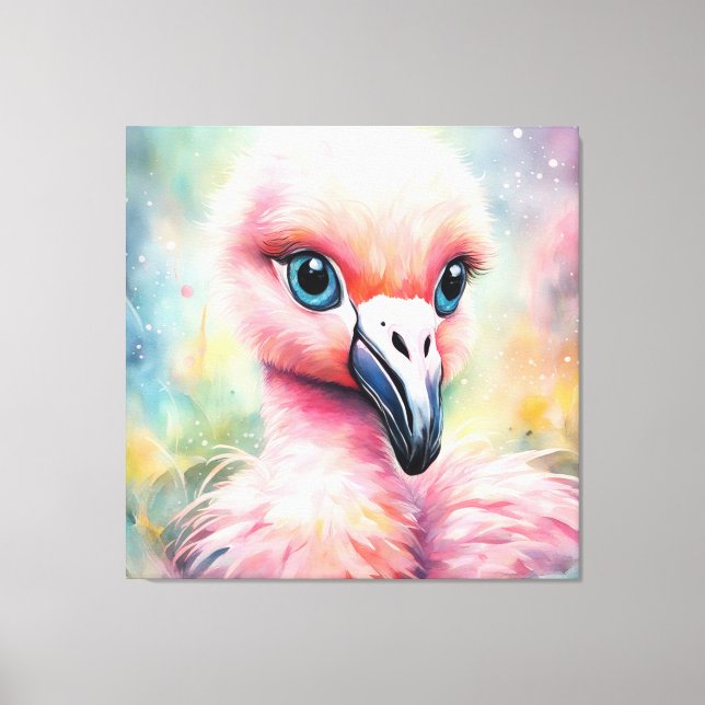 Rainbow Birds Flamingo 3 Canvas Print (Front)