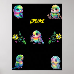 Rainbow Bird's & Flowers Personalized Poster
