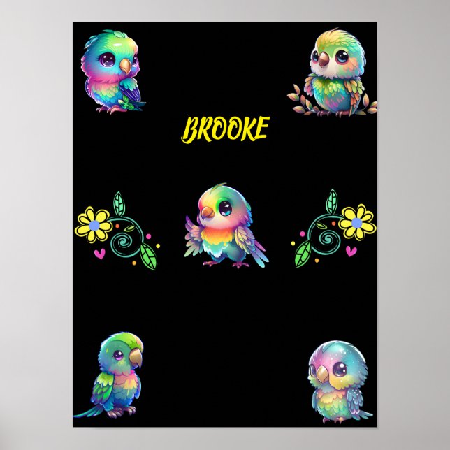Rainbow Bird's & Flowers Personalized Poster (Front)