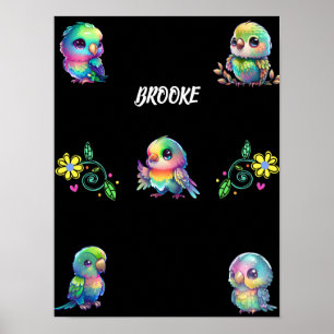 Rainbow Bird's & Flowers Personalized Poster