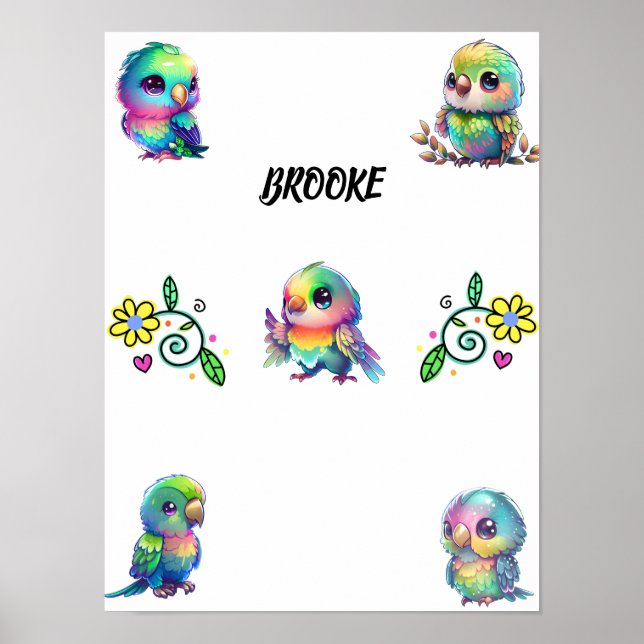 Rainbow Bird's & Flowers Personalized Poster (Front)