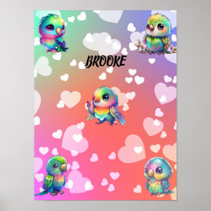 Rainbow Bird's & Hearts Personalized Poster