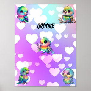 Rainbow Bird's & Hearts Personalized Poster