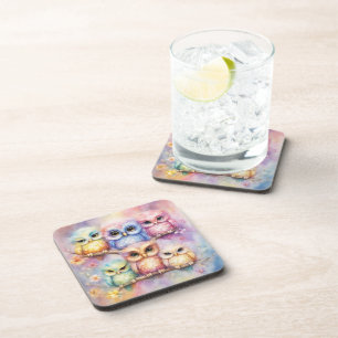 Rainbow Birds Owls 3 Coaster