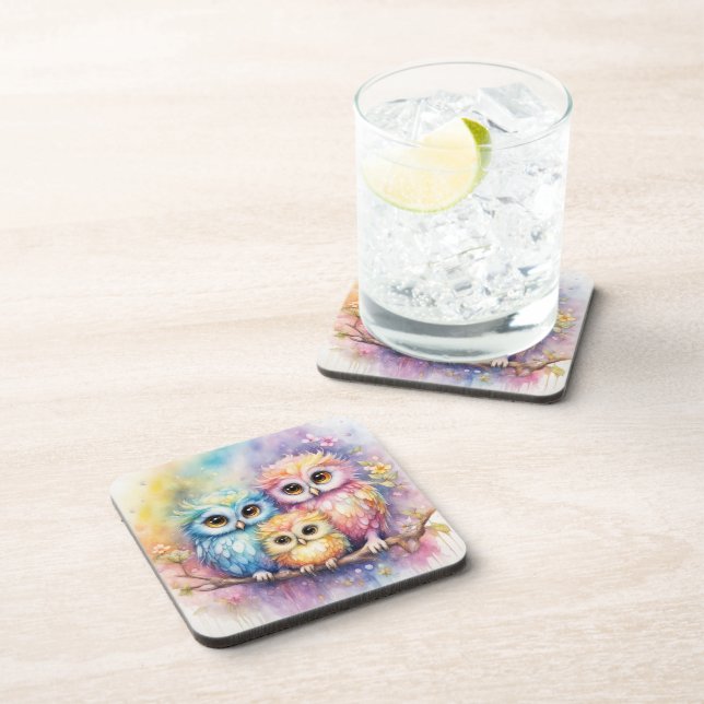 Rainbow Birds Owls 5 Coaster (Right Side)