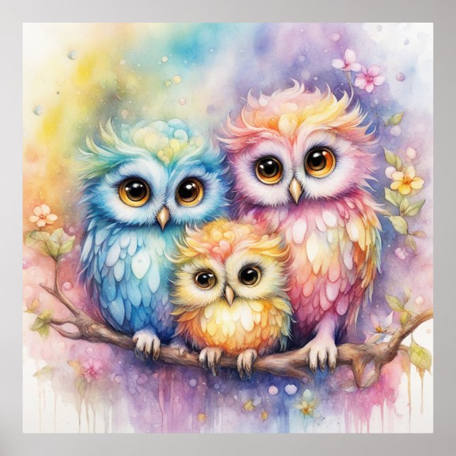 Rainbow Birds Owls 5 Poster (Front)