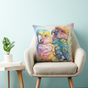 Rainbow Birds Parrots 1 Throw Pillow