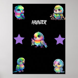 Rainbow Bird's & Stars Personalized Poster