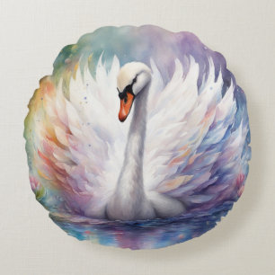 Rainbow Birds Swan 1 Round Pillow