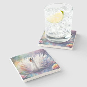 Rainbow Birds Swan 1 Stone Coaster