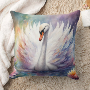 Rainbow Birds Swan 1 Throw Pillow