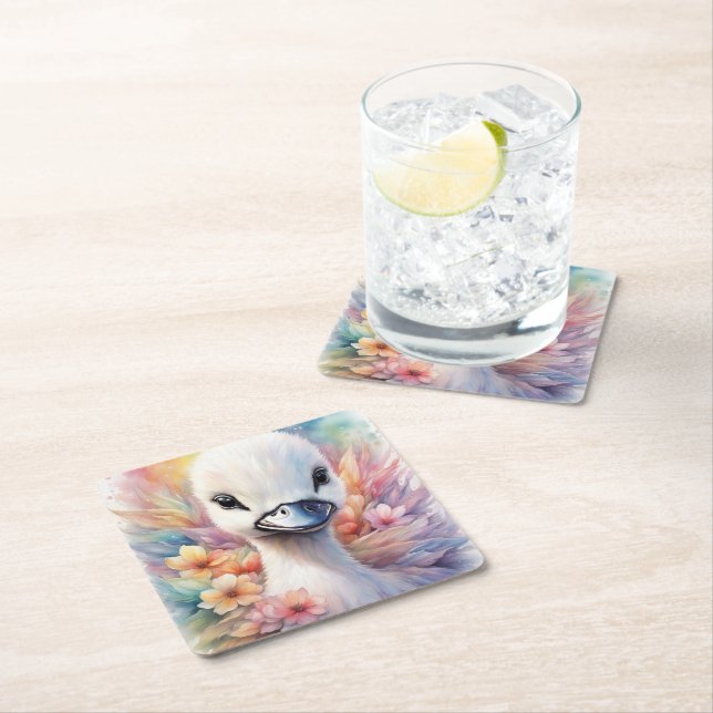Rainbow Birds Swan 2 Square Paper Coaster (Insitu)