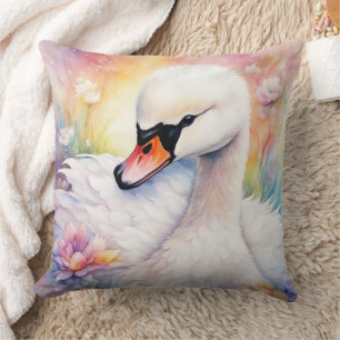 Rainbow Birds Swan 3 Throw Pillow
