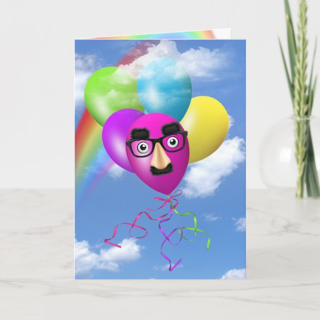 Rainbow Birthday Balloons With Funny Face Card (Front)