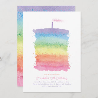 Rainbow Birthday Cake Invite, Rainbow 1st Party Invitation