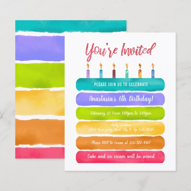 Rainbow Birthday Cake Party (Front/Back)
