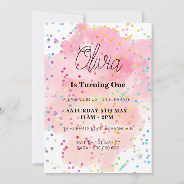 Rainbow Birthday Colourful Watercolor Invitation (Front)