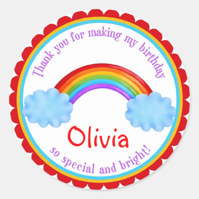 Rainbow Birthday Favour stickers (Front)