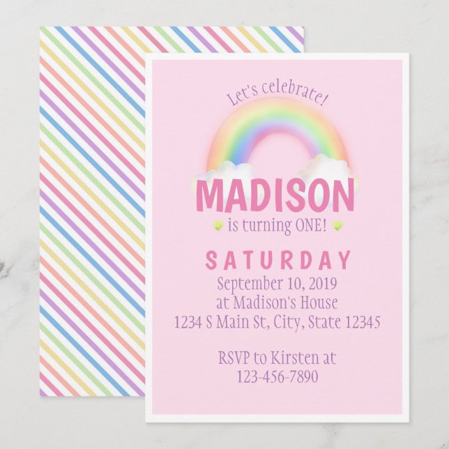 Rainbow Birthday Invitation (Front/Back)