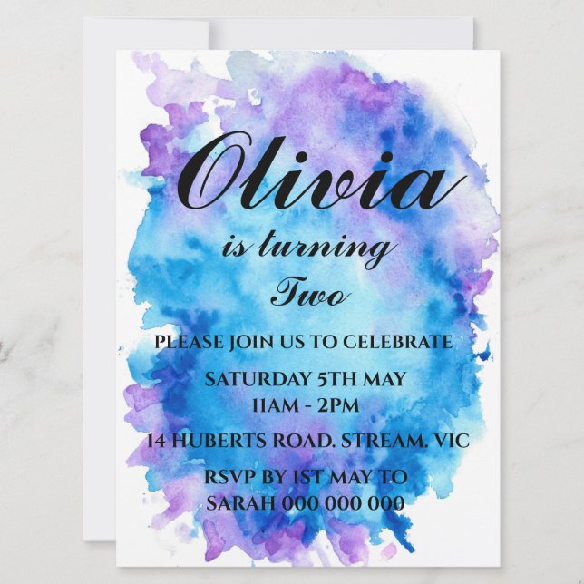 Rainbow Birthday Invitation Colourful Watercolor (Front)