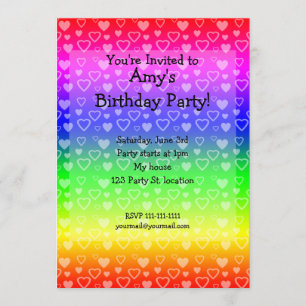Rainbow birthday invitation hearts