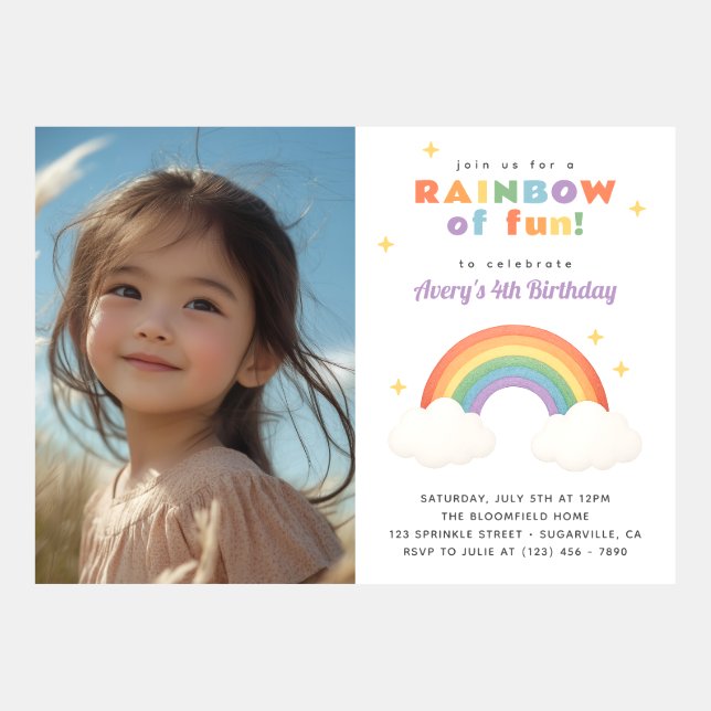Rainbow Birthday Invitation with Custom Photo  (Front)