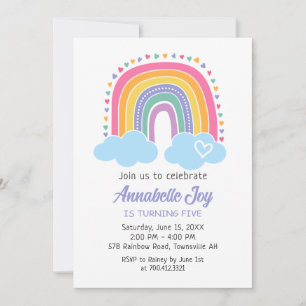 Rainbow Birthday Invitation with hearts