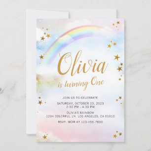 Rainbow Birthday Invite Pastel Colourful Magical