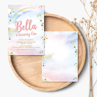 Rainbow Birthday Invite Pastel Colourful Magical