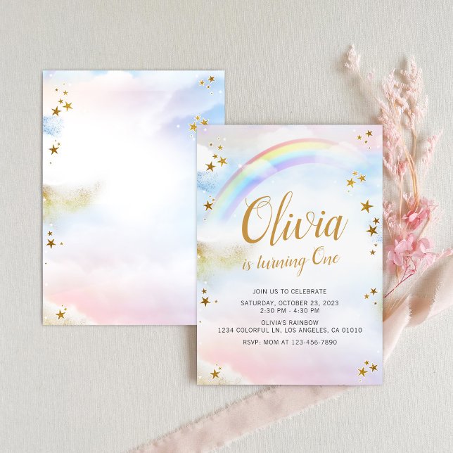 Rainbow Birthday Invite Pastel Colourful Magical (Creator Uploaded)