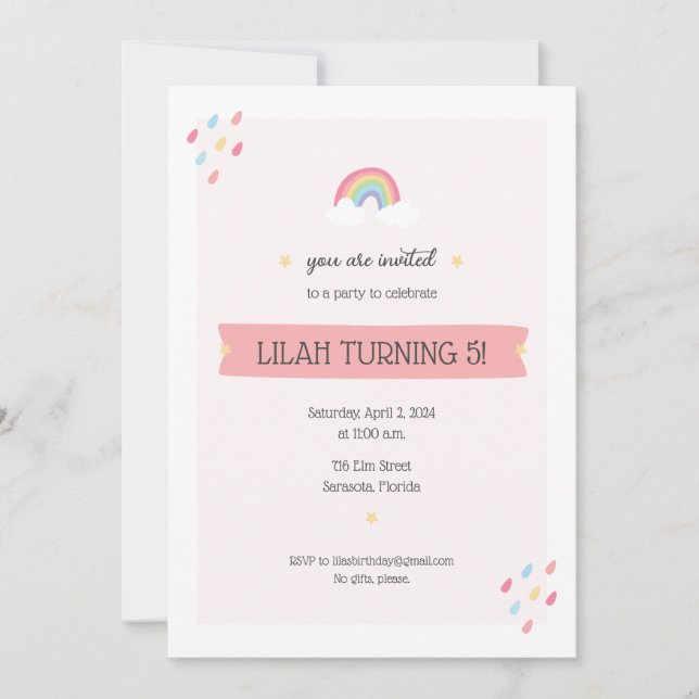 Rainbow Birthday Party Invitation (Front)