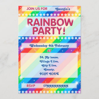 Rainbow Birthday Party Invitation Customizable