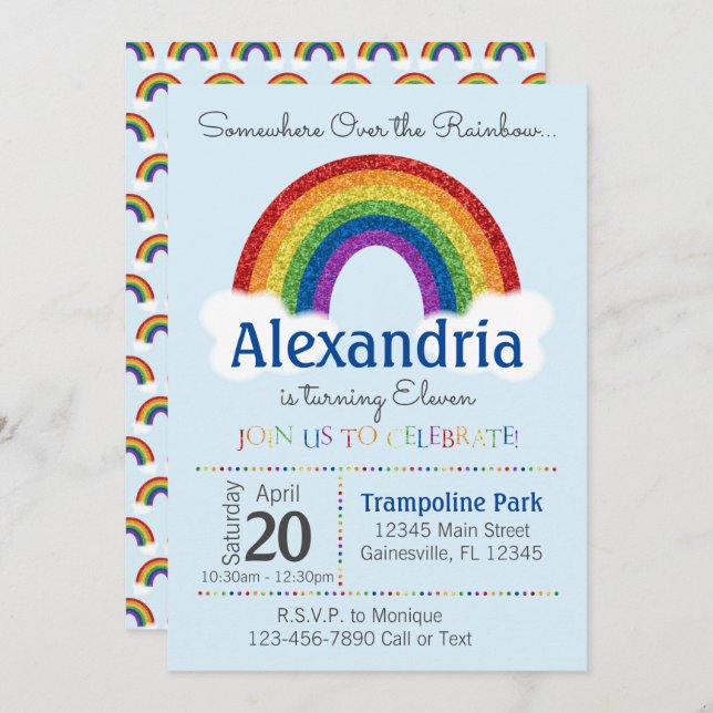 Rainbow Birthday Party Invitations - Rainbow Party (Front/Back)