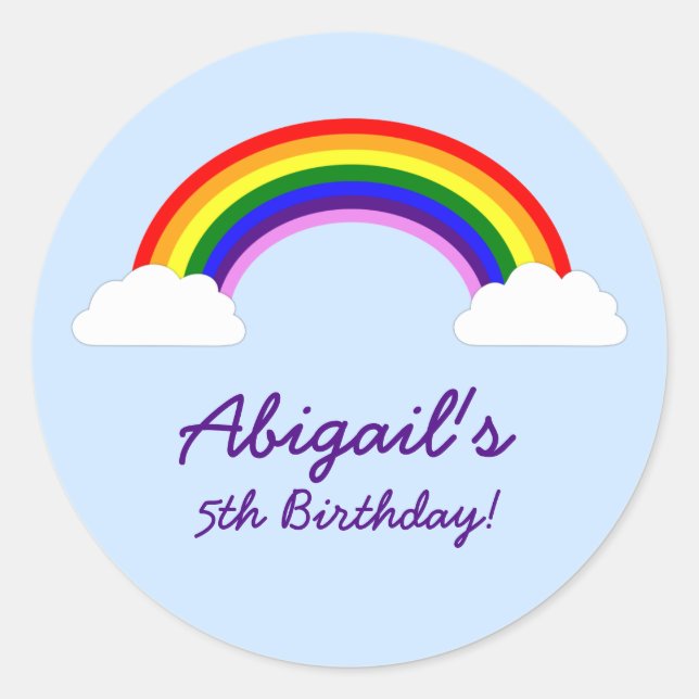 Rainbow Birthday Party Personalized Favour Classic Round Sticker (Front)
