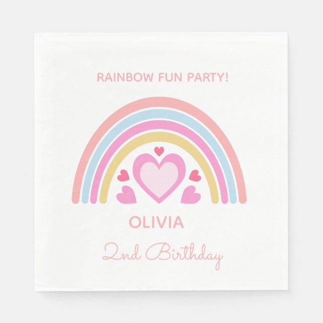 Rainbow Birthday Personalized Name and Age Napkin (Front)