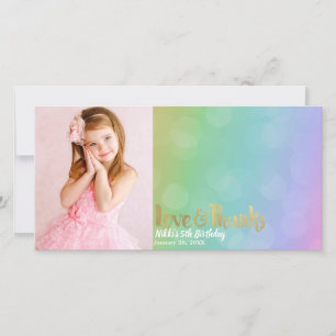 Rainbow Birthday Photo Love & Thanks Thank You Card