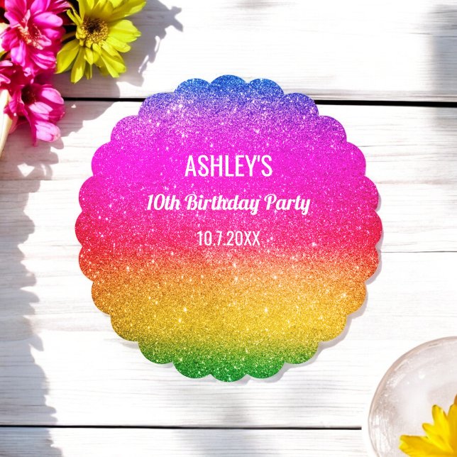 Rainbow Birthday Purple Blue Yellow   Paper Coaster (Creator Uploaded)