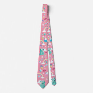 Rainbow Birthday Space Kitten Kawaii - Pink Tie