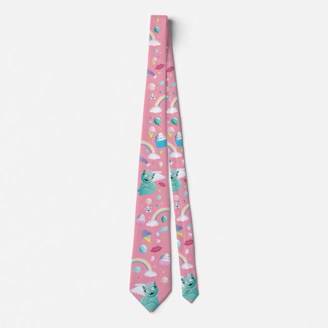 Rainbow Birthday Space Kitten Kawaii - Pink Tie (Front)