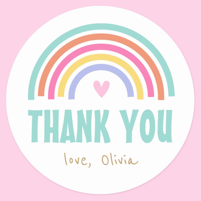 Rainbow Birthday Thank You Party Favour Classic Round Sticker (Creator Uploaded)