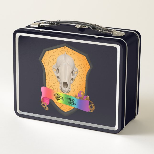 Rainbow Bite Me Badger Skull Metal Lunch Box (Back)