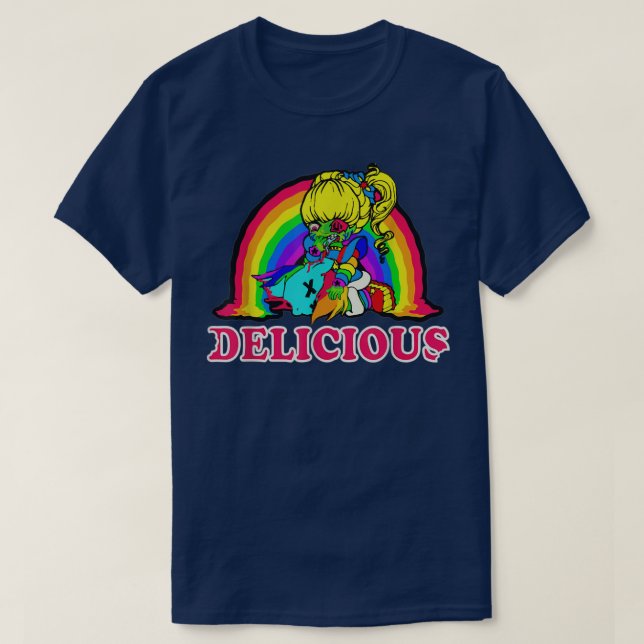 Rainbow Bites Funny Retro 80s Zombie Halloween 620 T-Shirt (Design Front)