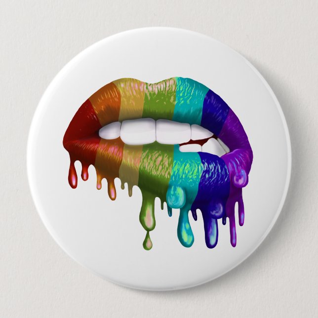 Rainbow Biting Lips Dripping  4 Inch Round Button (Front)